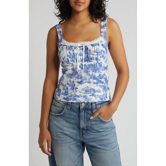 Urban Outfitters Tops - BDG Urban Outfitters Prairie Linen Blend Tank Top in Blue & White - Medium